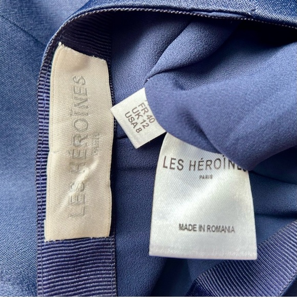 Les Heroines by Vanessa Cocchiaro Wide Leg Trouser Pants Navy Blue Satin Size 8 - Picture 10 of 13